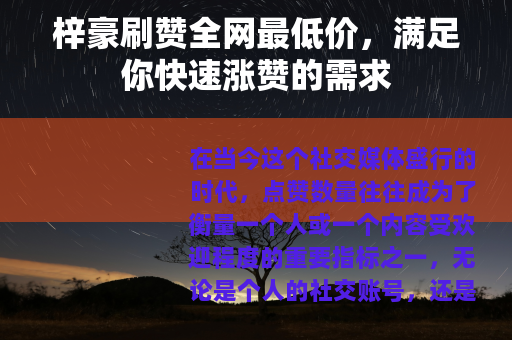 梓豪刷赞全网最低价，满足你快速涨赞的需求