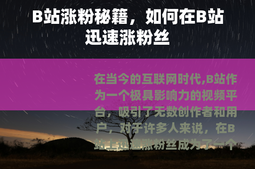 B站涨粉秘籍，如何在B站迅速涨粉丝