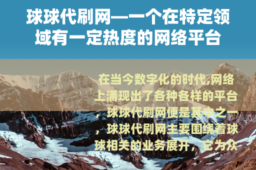 球球代刷网—一个在特定领域有一定热度的网络平台