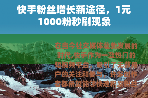 快手粉丝增长新途径，1元1000粉秒刷现象