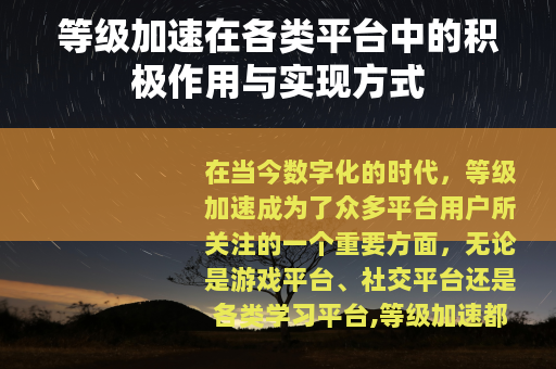 等级加速在各类平台中的积极作用与实现方式