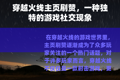 穿越火线主页刷赞，一种独特的游戏社交现象
