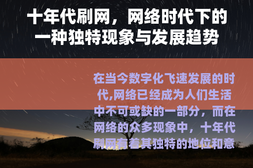 十年代刷网，网络时代下的一种独特现象与发展趋势
