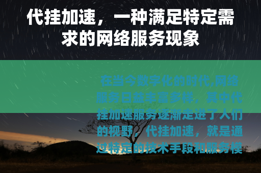 代挂加速，一种满足特定需求的网络服务现象