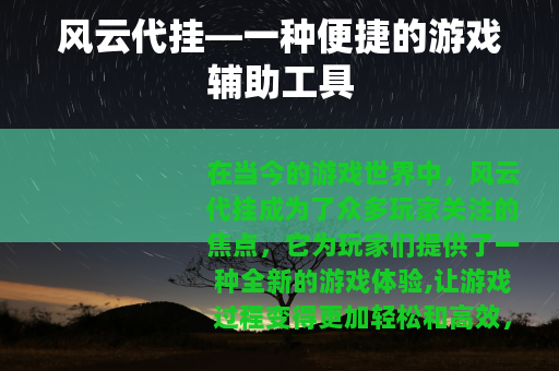 风云代挂—一种便捷的游戏辅助工具