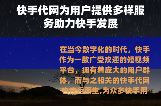 快手代网为用户提供多样服务助力快手发展