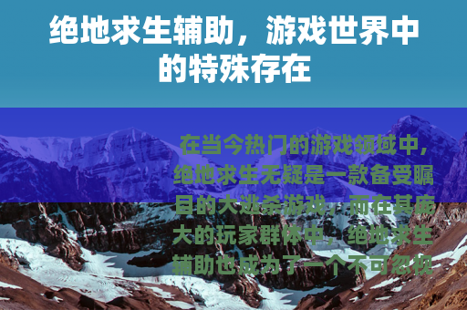 绝地求生辅助，游戏世界中的特殊存在