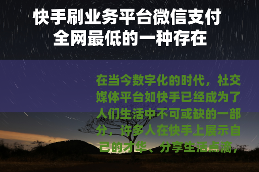 快手刷业务平台微信支付 全网最低的一种存在