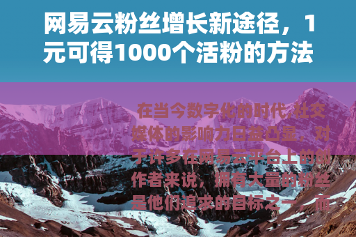 网易云粉丝增长新途径，1元可得1000个活粉的方法