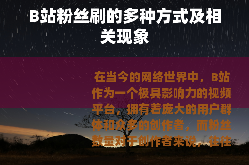 B站粉丝刷的多种方式及相关现象