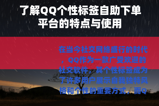 了解QQ个性标签自助下单平台的特点与使用