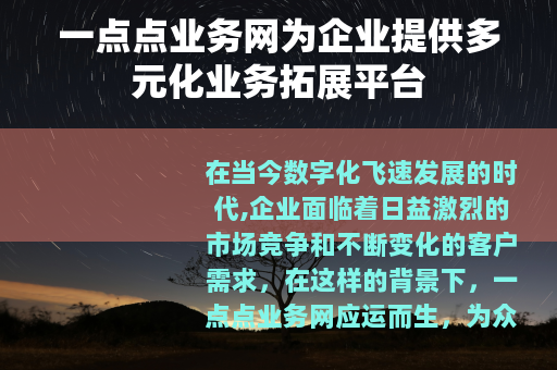 一点点业务网为企业提供多元化业务拓展平台