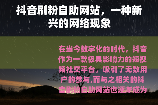 抖音刷粉自助网站，一种新兴的网络现象