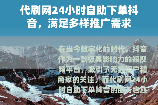 代刷网24小时自助下单抖音，满足多样推广需求