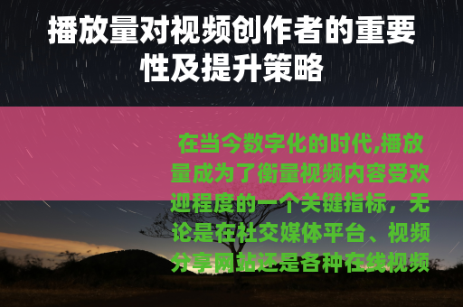 播放量对视频创作者的重要性及提升策略