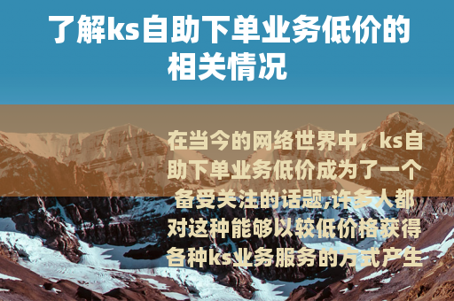 了解ks自助下单业务低价的相关情况