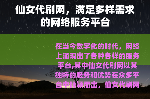仙女代刷网，满足多样需求的网络服务平台