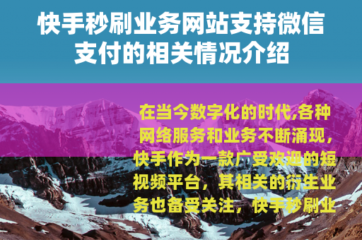 快手秒刷业务网站支持微信支付的相关情况介绍