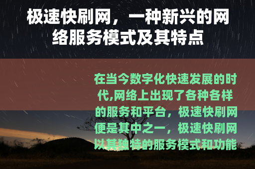 极速快刷网，一种新兴的网络服务模式及其特点