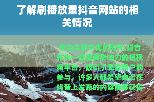 了解刷播放量抖音网站的相关情况