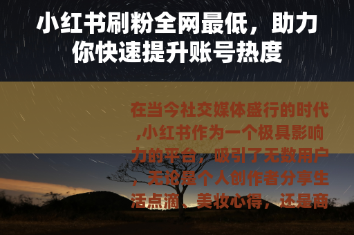 小红书刷粉全网最低，助力你快速提升账号热度