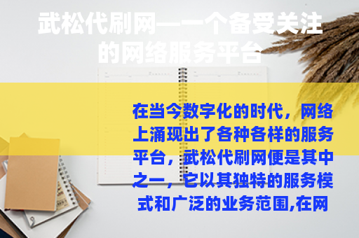 武松代刷网—一个备受关注的网络服务平台