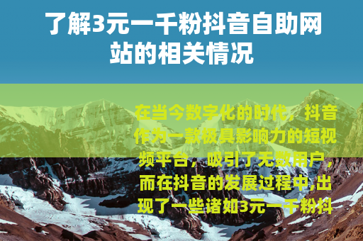 了解3元一千粉抖音自助网站的相关情况