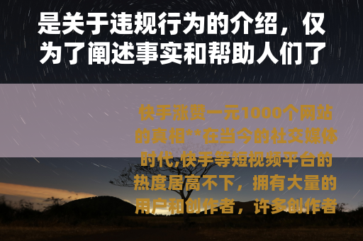 是关于违规行为的介绍，仅为了阐述事实和帮助人们了解相关风险，不鼓励、不支持任何违反平台规定和法律法规的行为