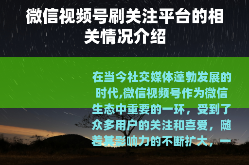 微信视频号刷关注平台的相关情况介绍