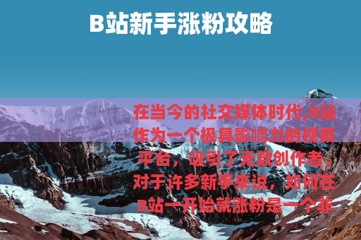 B站新手涨粉攻略