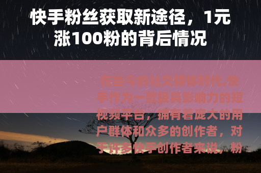 快手粉丝获取新途径，1元涨100粉的背后情况