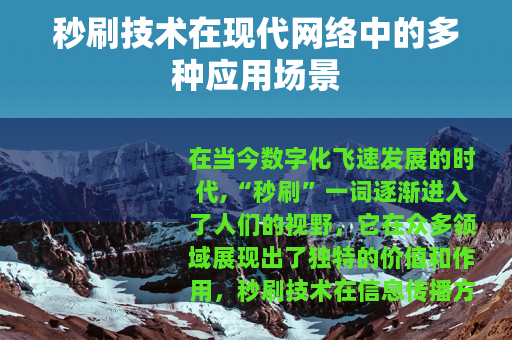 秒刷技术在现代网络中的多种应用场景
