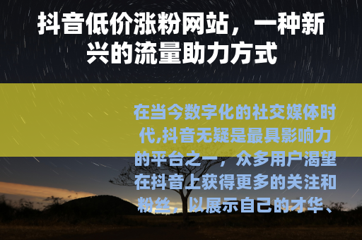 抖音低价涨粉网站，一种新兴的流量助力方式