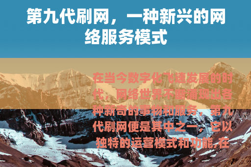 第九代刷网，一种新兴的网络服务模式