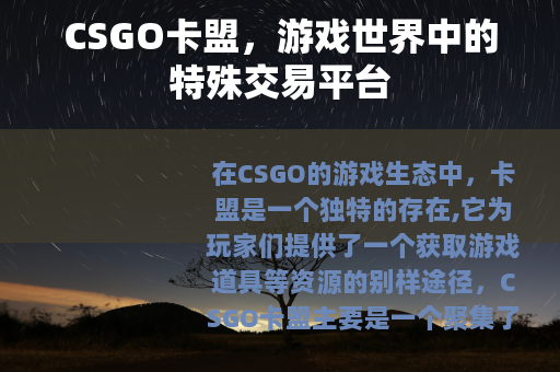 CSGO卡盟，游戏世界中的特殊交易平台