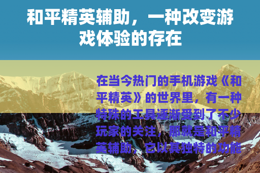 和平精英辅助，一种改变游戏体验的存在