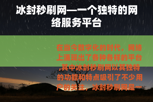 冰封秒刷网—一个独特的网络服务平台