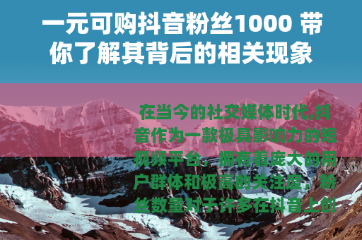一元可购抖音粉丝1000 带你了解其背后的相关现象