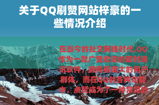 关于QQ刷赞网站梓豪的一些情况介绍