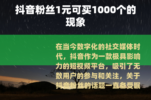 抖音粉丝1元可买1000个的现象
