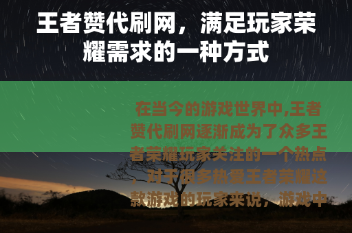 王者赞代刷网，满足玩家荣耀需求的一种方式