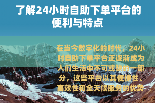 了解24小时自助下单平台的便利与特点