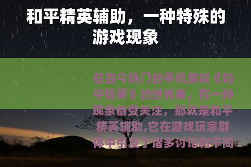 和平精英辅助，一种特殊的游戏现象