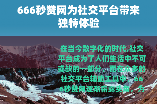 666秒赞网为社交平台带来独特体验 666秒赞网为社交平台带来独特体验