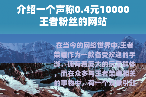 介绍一个声称0.4元10000王者粉丝的网站
