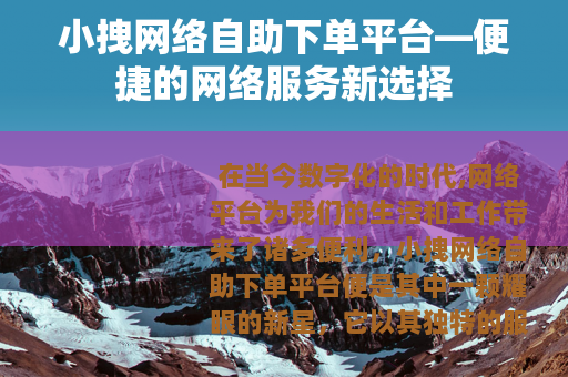 小拽网络自助下单平台—便捷的网络服务新选择