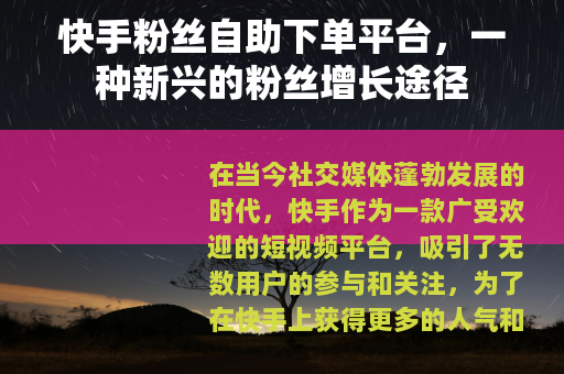 快手粉丝自助下单平台，一种新兴的粉丝增长途径