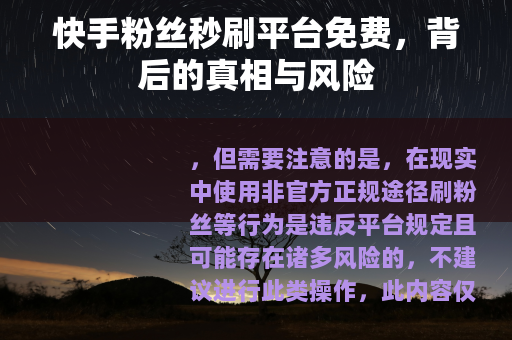 快手粉丝秒刷平台免费，背后的真相与风险
