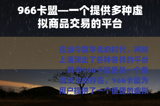 966卡盟—一个提供多种虚拟商品交易的平台