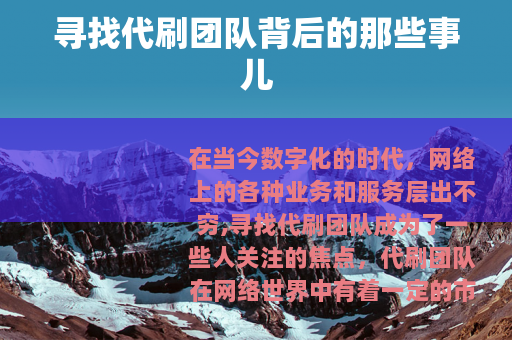 寻找代刷团队背后的那些事儿